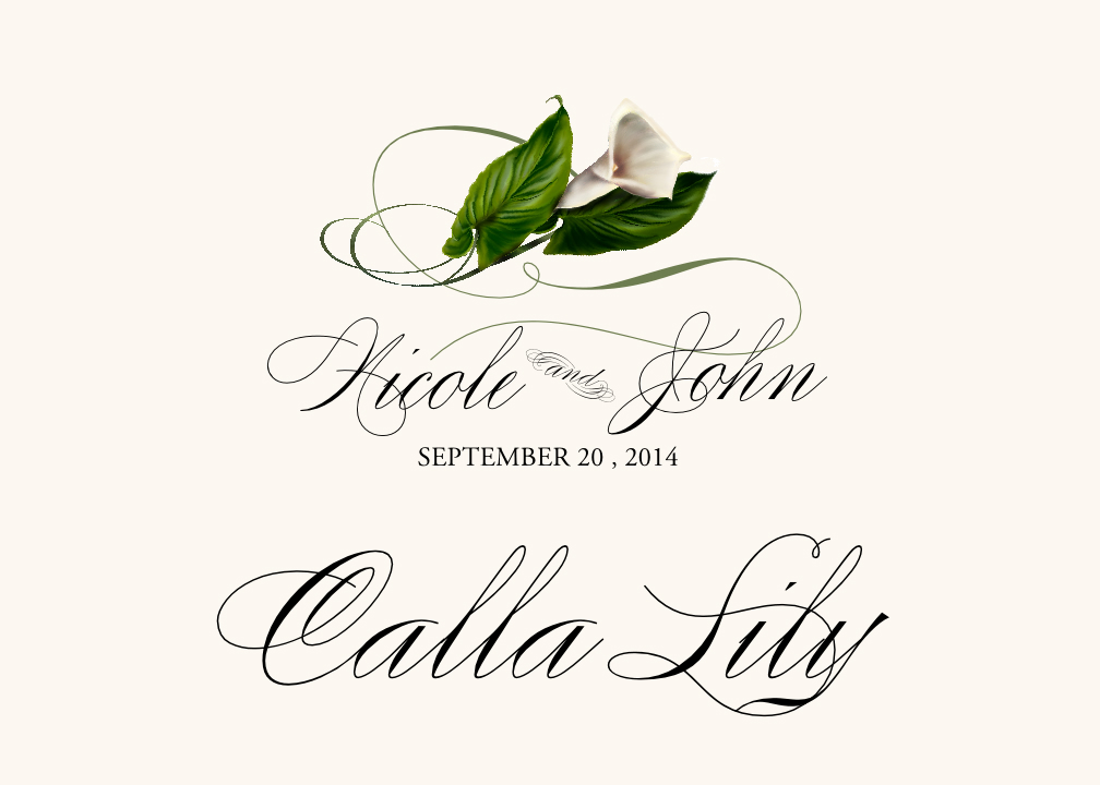 Calla Lily Swirl Wedding Table Names, Flower Table Cards, and Wedding